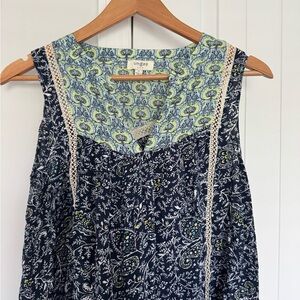 Umgee Blue Sleeveless Bib Collar Blouse